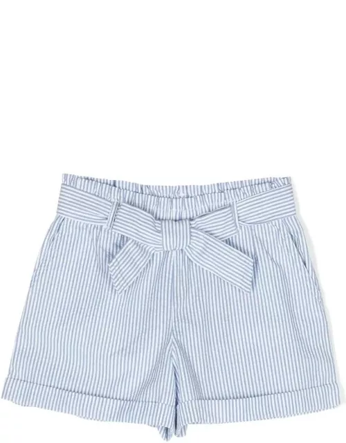 Ralph Lauren Paper-bag Shorts In Light Blue Striped Seersucker