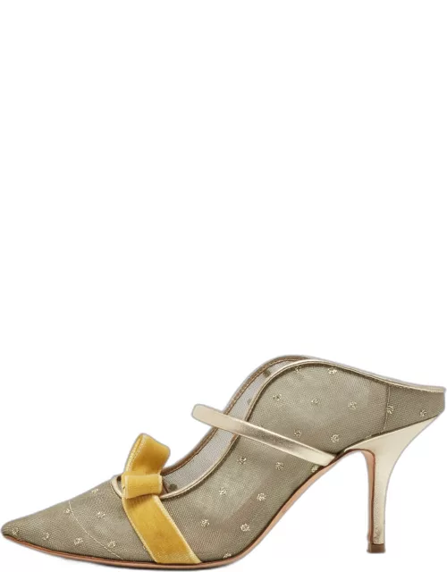 Malone Souliers Metallic Mesh and Velvet Marguerite Bow Mule