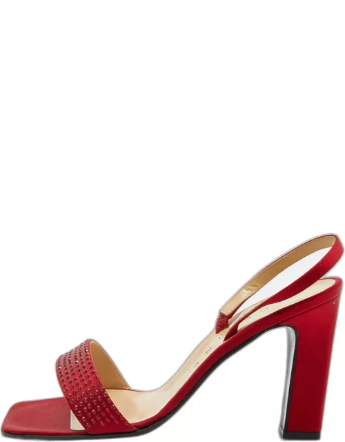 Celine Red Satin Crystal Embellished Slingback Sandal