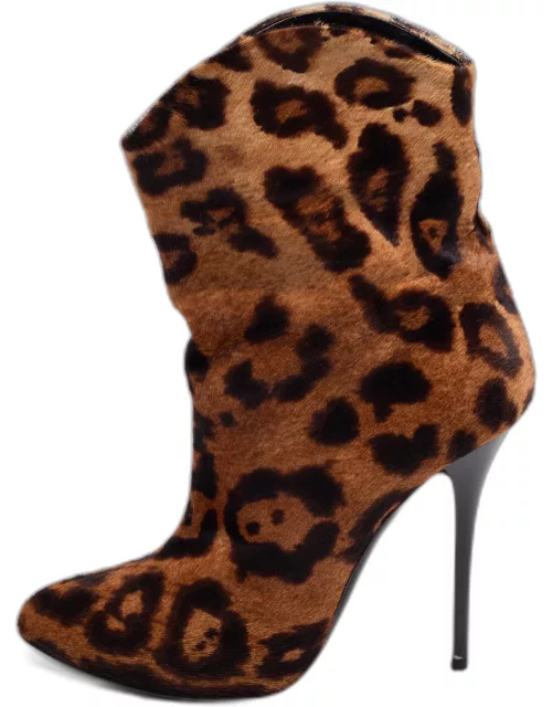 Giuseppe Zanotti Brown Leopard Print Calf Hair Ankle Boot