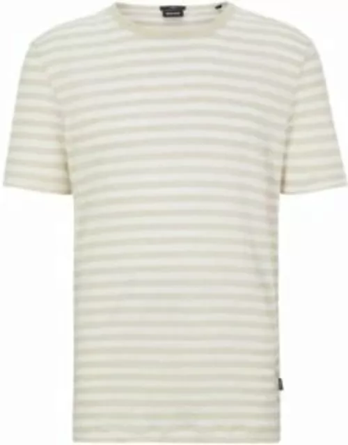 Horizontal-striped T-shirt in pure linen- White Men's T-Shirt