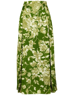 Erdem Flora Printed Satin Midi Skirt - Green
