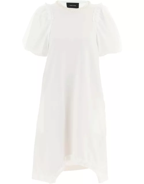 Simone Rocha Cotton Dress With Tulle Sleeves And Pearl