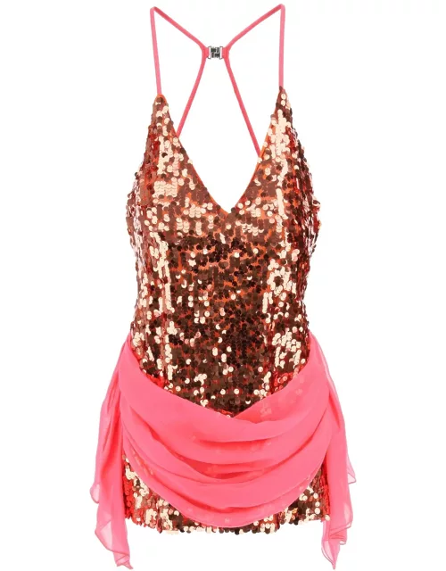 Dsquared2 Mini Sequined Dress With Draped Detai