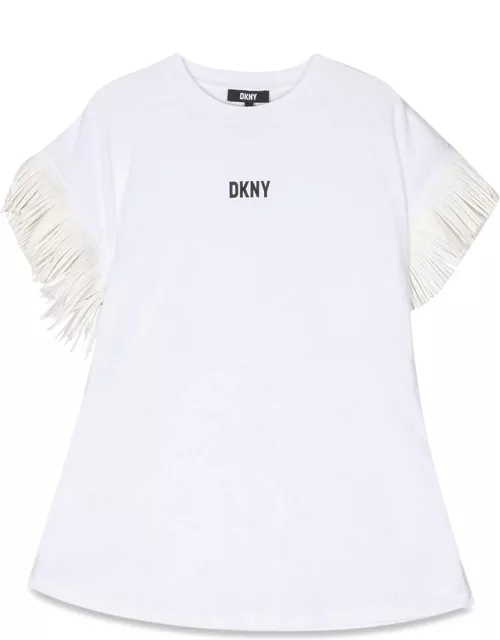 dkny logo dress frayed sleeve