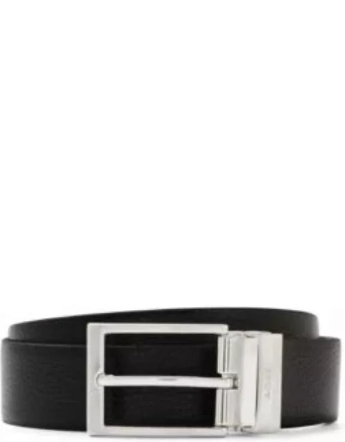 Reversible belt in Italian leather with branded keeper- Black Men's Business Belt