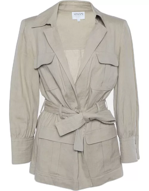 Armani Collezioni Beige Linen & Cotton Belted Short Coat