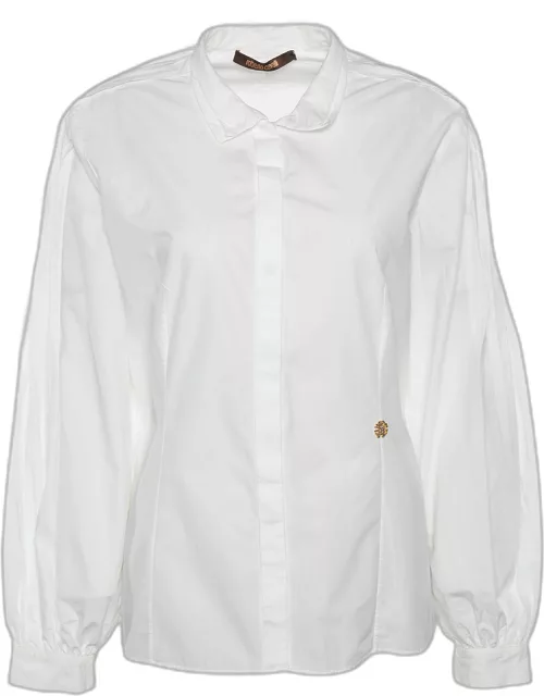 Roberto Cavalli White Cotton Pintuck Sleeve Detail Shirt