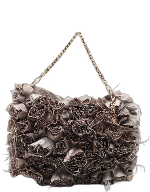 Giorgio Armani Old Rose Satin Flower Applique Chain Shoulder Bag