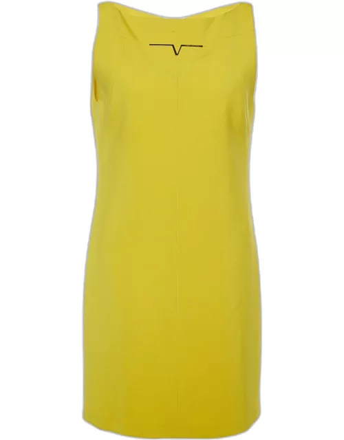 Versace Collection Yellow Stretch Crepe Boat Neck Sleeveless Mini Dress