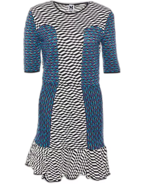 M Missoni Multicolor Patterned Knit Flounce Hem Mini Dress