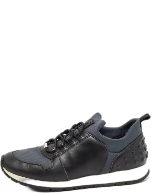 Tod's Black/Blue Leather and Nylon Low Top Sneaker
