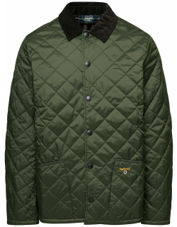 Barbour Green Herron Quilted Jacket With Contrast Collar In Polyamide Man