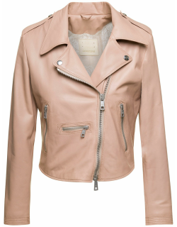 Giorgio Brato Pink Biker Jacket V Neck And Wide Peak Lapels In Leather Woman