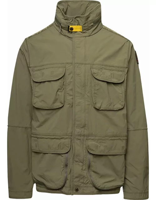 Parajumpers celsius Green Water Repellent Jacket With Logo Patch In Cotton Blend Man
