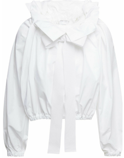 Patou White Cropped Blouse With Long Puff Sleeves In Cotton Woman