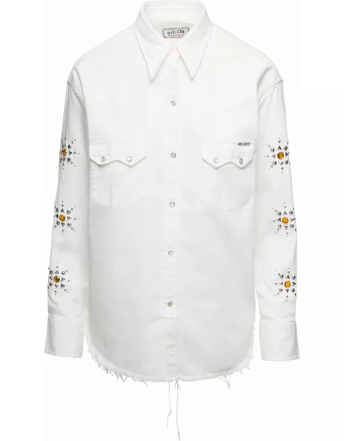 Washington Dee-Cee White Denim Shirt With Stud Embellishment In Cotton Woman