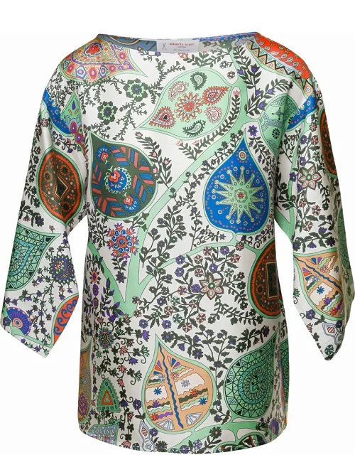 Alberto Biani Multicolor Cape Top With All-over Graphic Print In Silk Woman