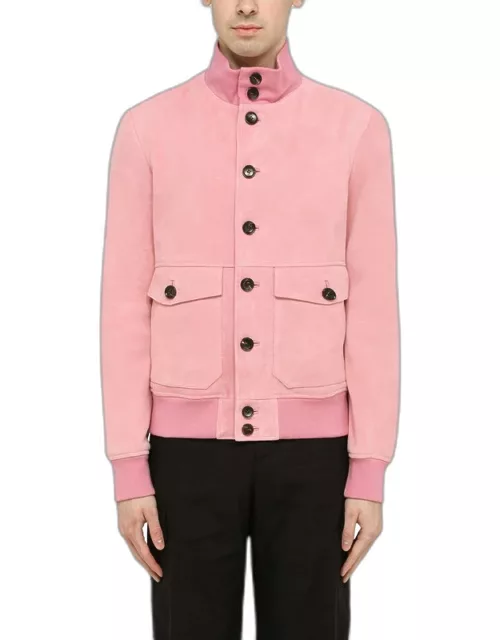 Pink suede bomber jacket