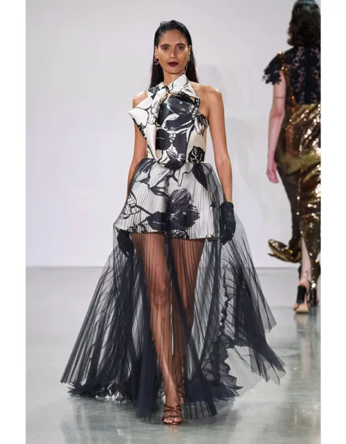Bibhu Mohapatra Printed Dress with Tulle Overskirt
