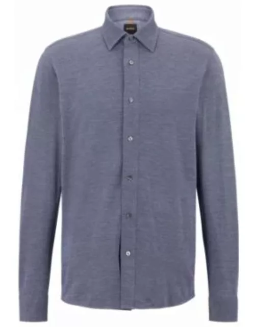 Relaxed-fit shirt in Italian cotton-blend jersey- Dark Blue Men's Casual Shirt