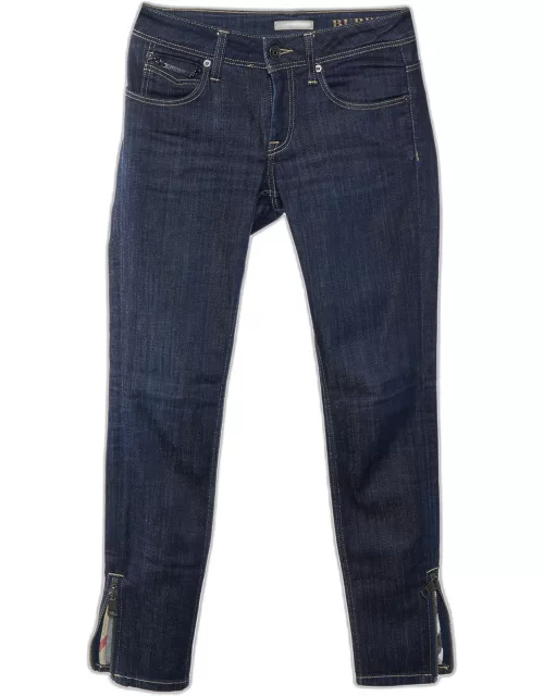 Burberry Navy Blue Denim Zipper Hem Detail Burrington Jeans S Waist 28"