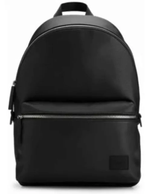 Logo-patch backpack in grained faux leather- Black Men's Backpack