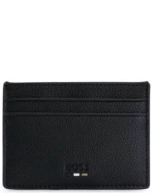 Signature-stripe card holder in grained faux leather- Black Men's Wallet
