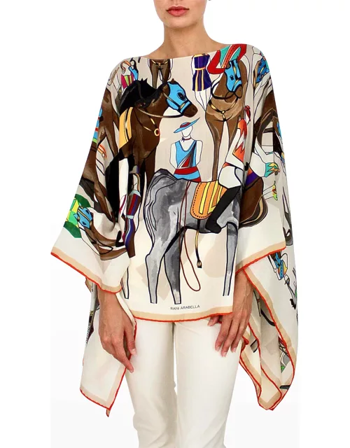 Horse Race Printed Cashmere-Blend Poncho