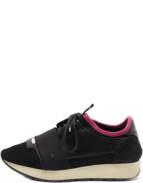Balenciaga Black/Pink Leather And Mesh Race Runner Low Top Sneaker