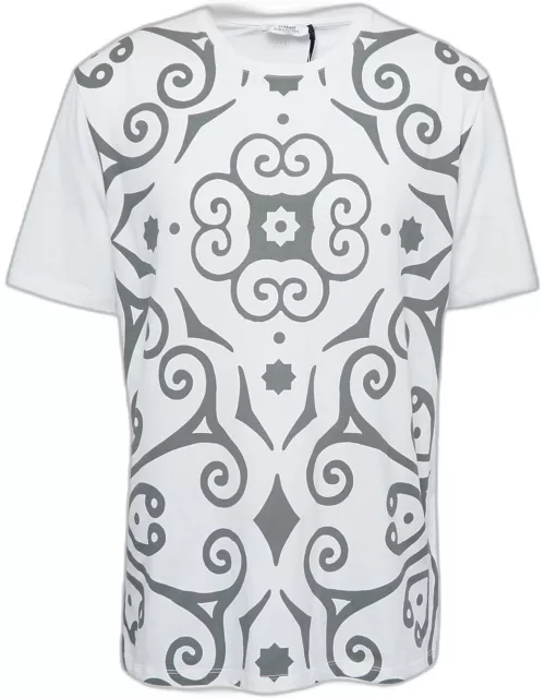 Versace Collection White Twirl Print Cotton Crew Neck T-Shirt