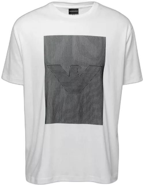 Emporio Armani White Logo Flock Print Cotton Crew Neck T-Shirt