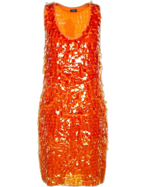 Joseph Orange Embellished Georgette Silk Sleeveless Shift Dres