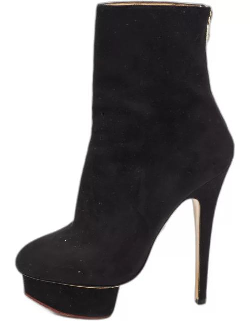 Charlotte Olympia Black Suede Platform Ankle Bootie