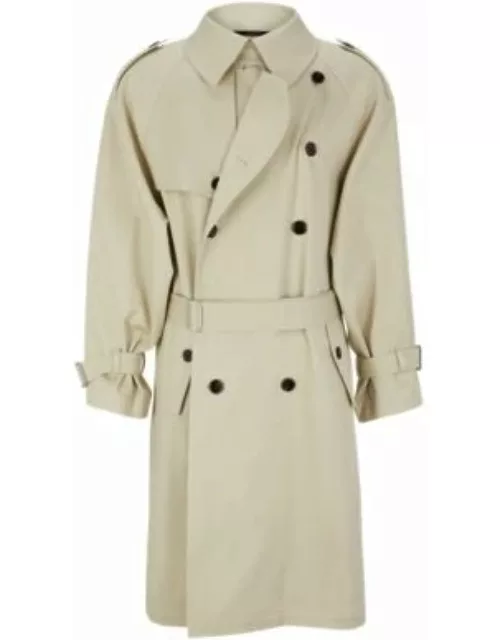 Double-breasted trench coat in Italian stretch cotton- Light Beige Men's Trench Coat