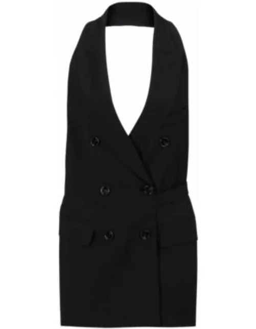 Sleeveless regular-fit blazer in virgin wool with open back- Black Women's Tailored Jacket