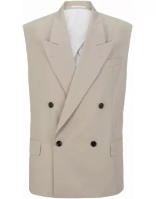 Double-breasted relaxed-fit sleeveless jacket in cotton twill- Light Beige Men's Sport Coat