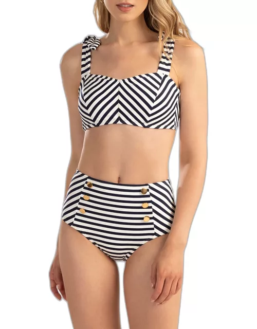 Tie-Strap Retro Striped Bikini Top