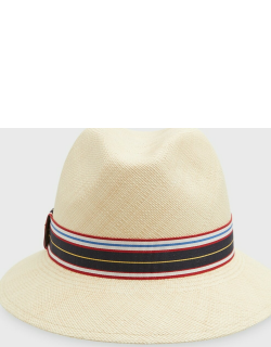 Ingrid Straw Panama Brisa Hat w/ Multi-Stripe Band