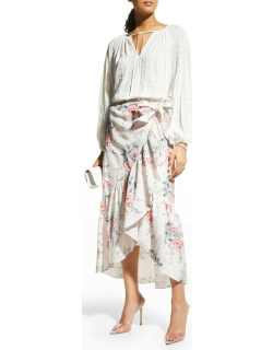 Alix Draped Floral-Print Skirt