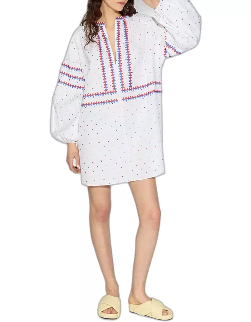 Soleil Embroidered Blouson-Sleeve Dres