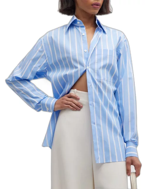 Pocket Button-Front Striped Poplin Shirt