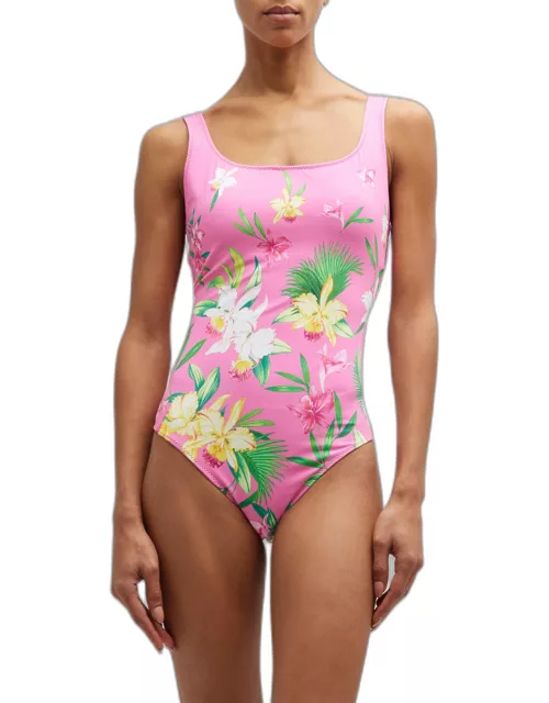 Orchid Garden Reversible Lace-Back One-Piece Swimsuit