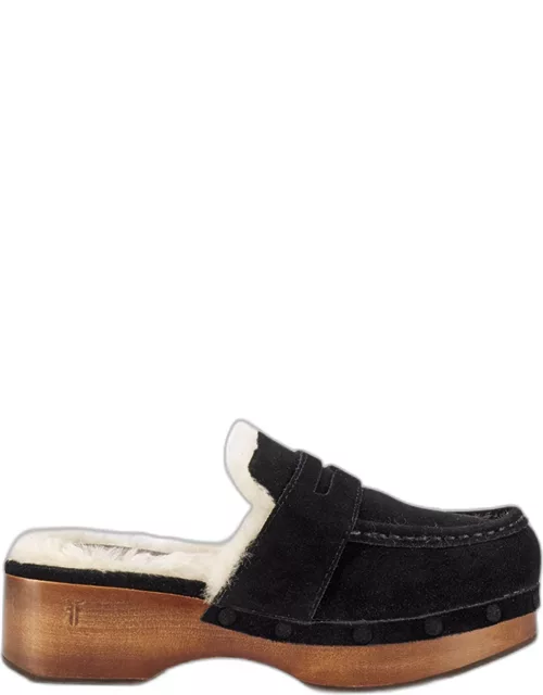 Melody Suede Shearling Penny Loafer Clog