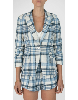 Ralph Plaid Ruched-Sleeve Jacket