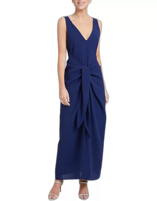 Letty Sleeveless Tie-Front Crepe Maxi Dres