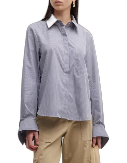 Striped Cotton Button-Front Boyfriend Shirt