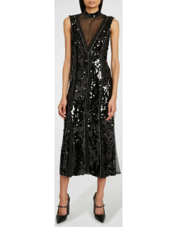 Tyana Silk-Inset Sequin Embellished Midi Dres
