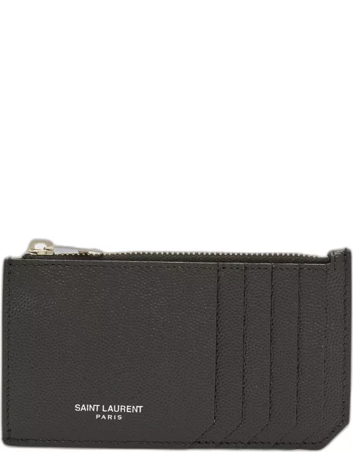 Men's Grain de Poudre Leather Zip Card Holder