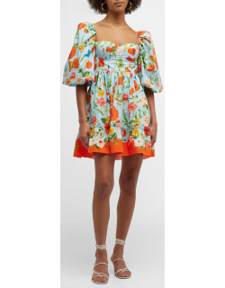 Jessica Floral Cotton Puff-Sleeve Mini Dres